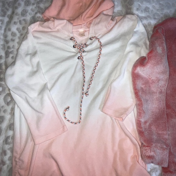 2pc*BUNDLE* BLUSH PINK & PEACH -plush pullover hoodie & sweater Jacket YOUTH S - Picture 5 of 10